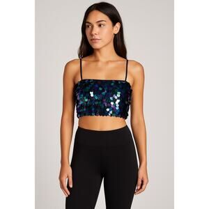 NBD Dazzling Sequins Disco Crop Top Bandeau Multicolor Small Festival Y2K Club